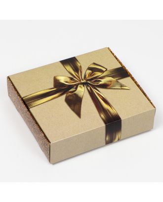 Коробка самосборная "Бант", золотая 20 х 18 х 5 см, арт. СМЛ-195608-1-СМЛ0007441360