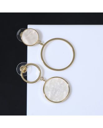 Серьги с перламутром "Волшебство" круг и кольцо, цвет белый в золоте арт. СМЛ-190161-1-СМЛ0007472843