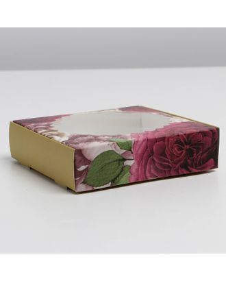 Коробка для макарун с низкими бортами "Цветочная", 11× 11× 3 см арт. СМЛ-224007-1-СМЛ0007474660