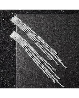 Серьги висячие со стразами "Водопад" на прямоугольнике, цвет белый в серебре арт. СМЛ-191510-1-СМЛ0007481037