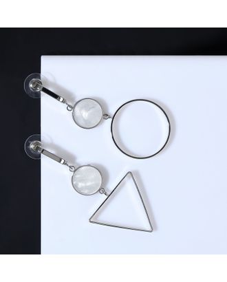 Серьги с перламутром "Ракушка" треугольник полый, крупный, цвет белый в серебре арт. СМЛ-190179-1-СМЛ0007486355