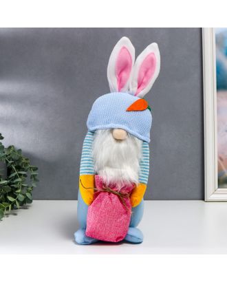 Кукла интерьерная "Гном в шапке с зайчьими ушами, с мешком" голубой 40х14 см арт. СМЛ-225659-1-СМЛ0007509600