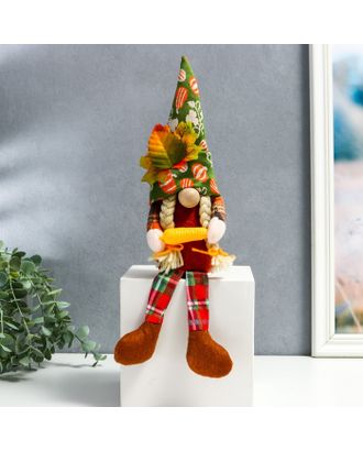 Кукла интерьерная "Бабуля в колпаке с листьями, с кукурузой" длинные ножки 35х6х7 см арт. СМЛ-229518-1-СМЛ0007510618