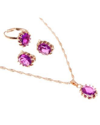 Гарнитур 3 предмета: серьги, кулон, кольцо "Эдель" овал, цвет ярко-розовый в золоте арт. СМЛ-24741-1-СМЛ0751539