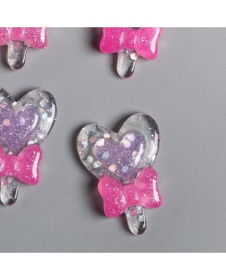 Декор для творчества пластик "Леденец-сердечко с розовым бантом" 2,5х1,8 см арт. СМЛ-224770-1-СМЛ0007521383