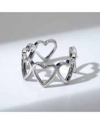Кольцо "Сердце" ряд, цвет серебро, безразмерное арт. СМЛ-215552-1-СМЛ0007644284