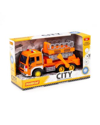 Автомобиль "Сити" с подъёмником, инерционный, со светом и звуком, оранжевый 89748 арт. СМЛ-216857-1-СМЛ0007668546