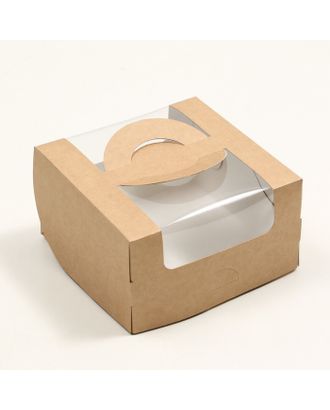 Коробка под бенто-торт с окном, крафт, 14 х 14 х 8 см арт. СМЛ-224888-1-СМЛ0007706739