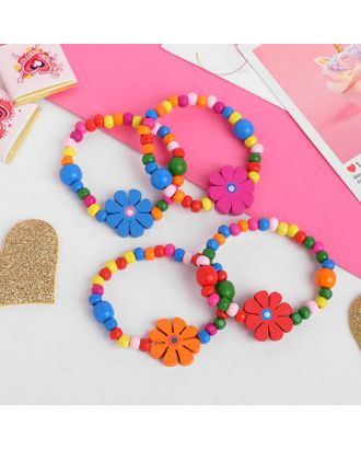 Набор детских браслетов "Выбражулька" цветы с бусинками, 2 нити, цвет МИКС арт. СМЛ-40717-1-СМЛ0000856851