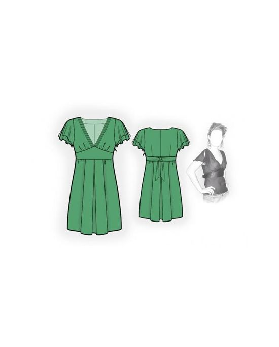 Платье с фигурной кокеткой и рюшами, выкройка Grasser №452