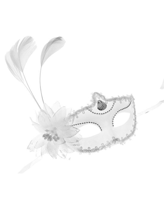 Карнавальная маска «Три пера», с цветком, 10х18, цвет белый - Артикул -СМЛ0000327819 - оптом купить в Санкт-Петербурге по недорогой цене винтернет-магазине Стартекс