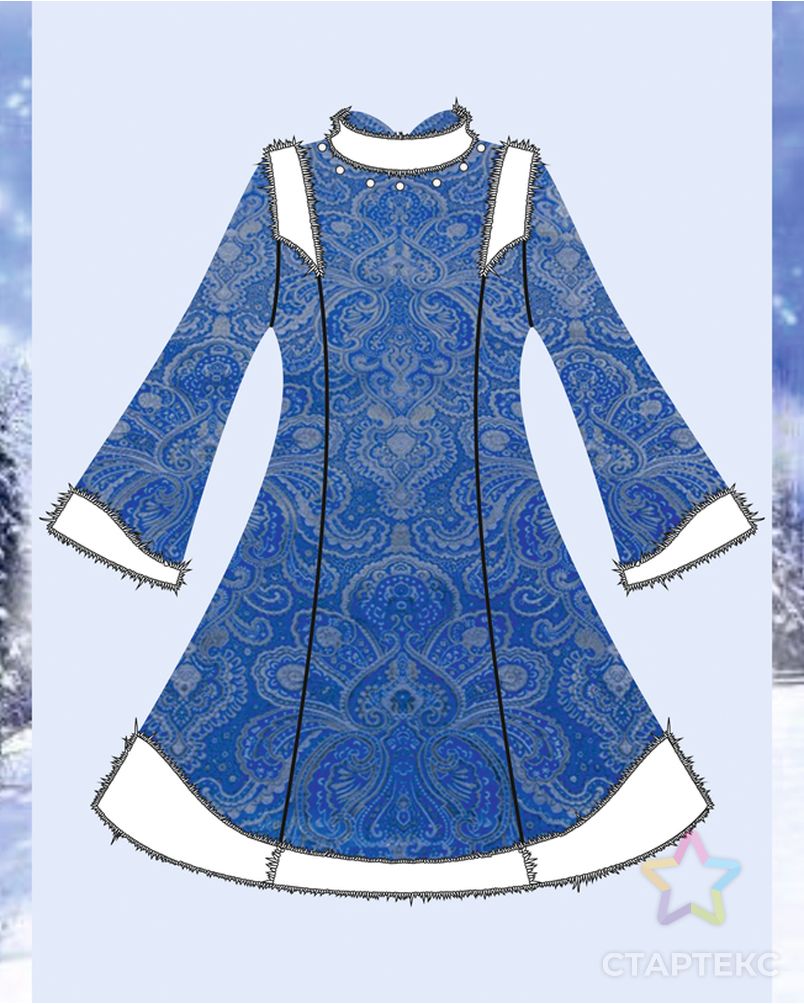 Выкройка: платье Снегурочки W-01-1001 арт. ВКК-2547-32-ВП0338 1