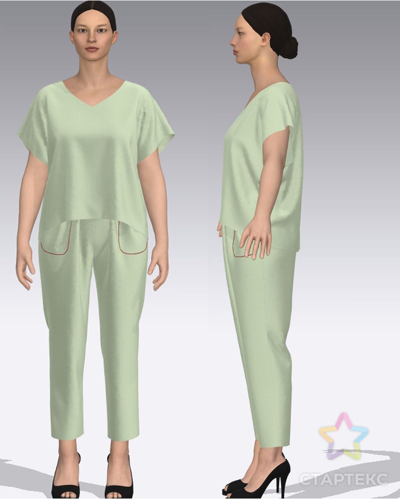 Выкройка: женский летний костюм (блуза и брюки) F033-F034 арт. ВКК-4289-1-ВП1184 1