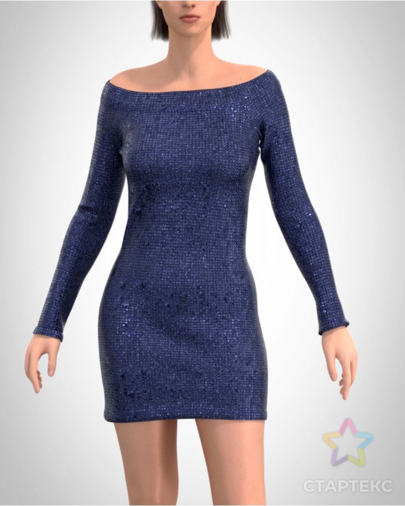 Выкройка: женское трикотажное платье с открытыми плечами_F039 арт. ВКК-4514-1-ВП1315 2