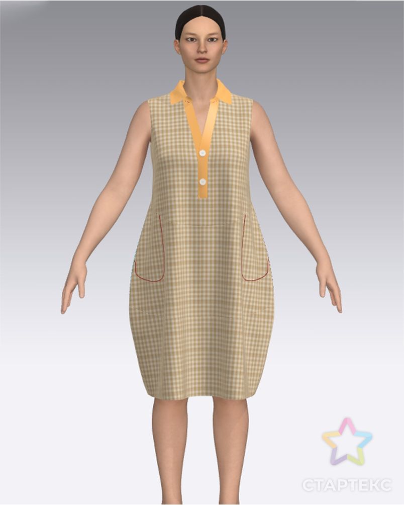 Выкройка: платье-рубашка без рукавов с округлой юбкой F028 арт. ВКК-4232-1-ВП1123 1