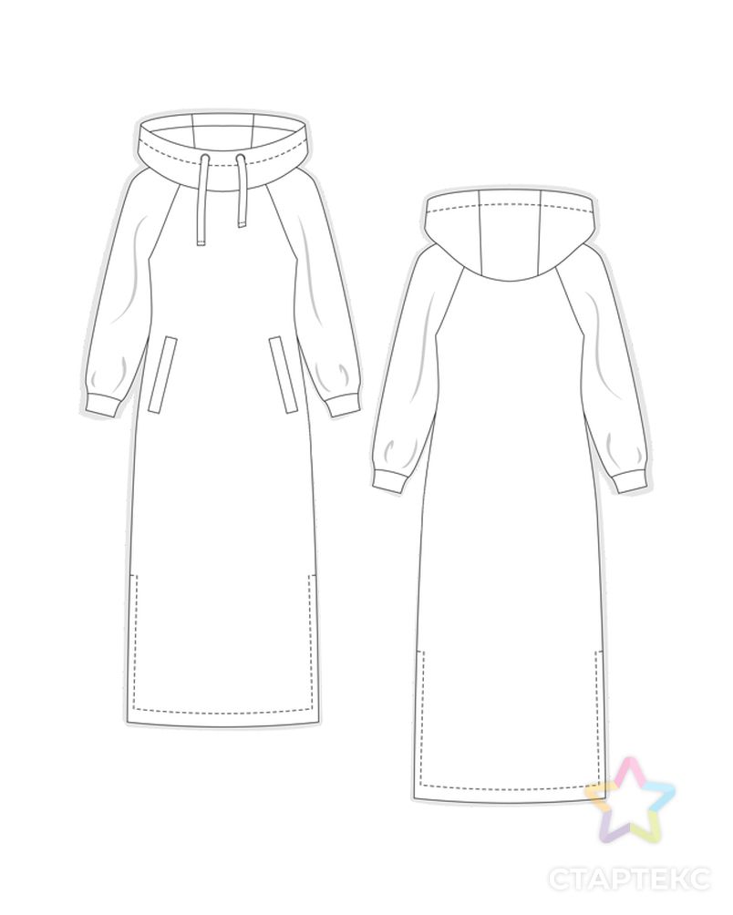 Выкройка: платье-худи оверсайз с рукавами реглан ES208 арт. ВКК-4299-16-ВП1190 2
