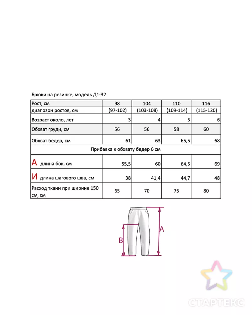 Выкройка: детские брюки на резинке_ Д1-32 арт. ВКК-5010-3-ВП1623 - рис. 6