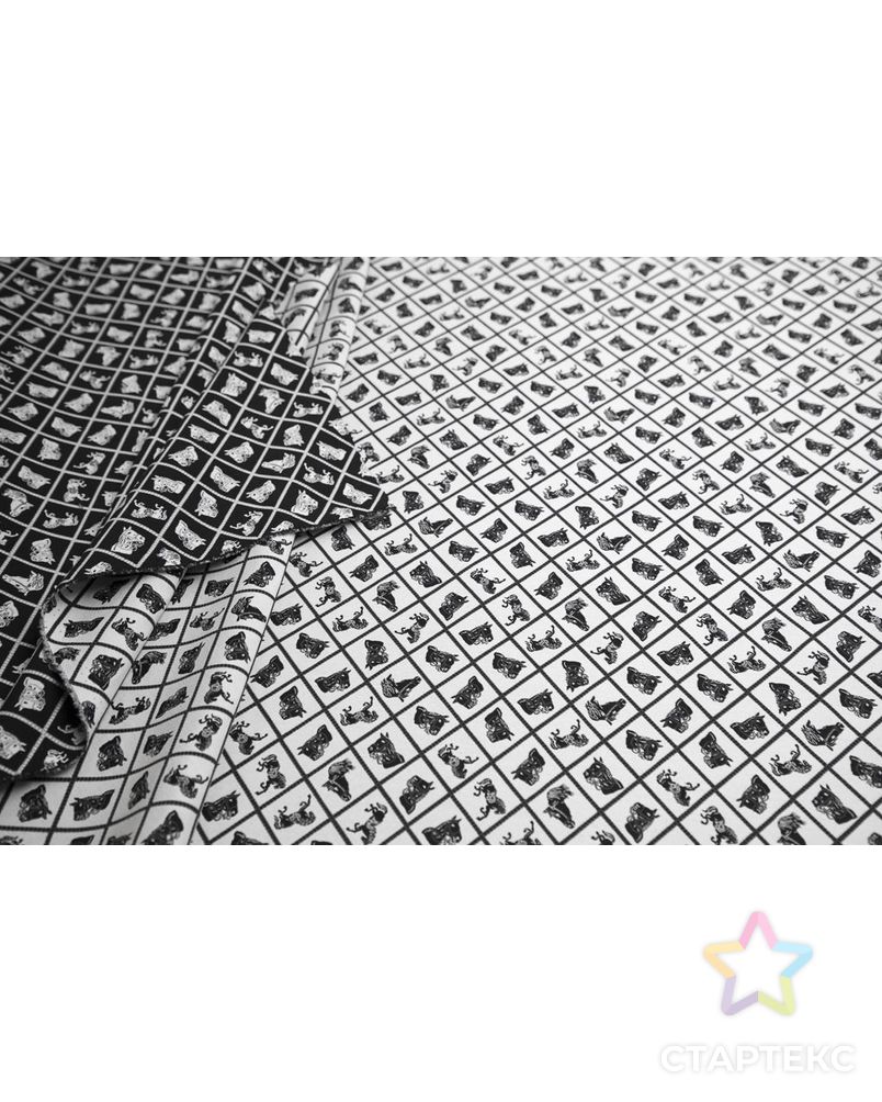 Жаккардовая духсторонняя ткань с рисунком "Лошади в ромбах", цвет черно-кремовый арт. ГТ-6696-1-ГТ-12-8518-2-21-1 5