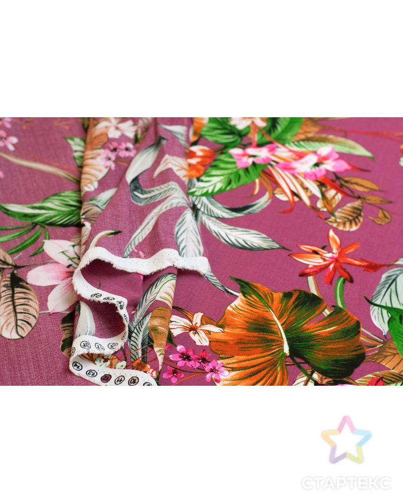 Креп с рисунком "Тропические  цветы" , на сиреневом фоне арт. ГТ-6032-1-ГТ-18-7769-10-21-1 3