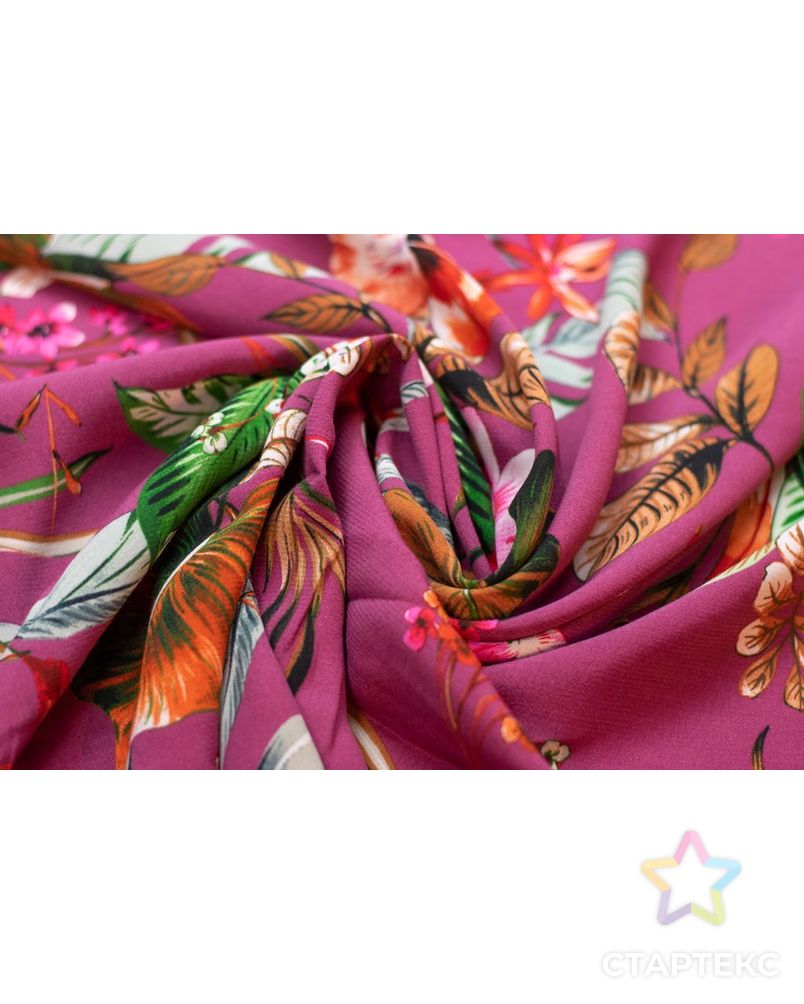 Креп с рисунком "Тропические  цветы" , на сиреневом фоне арт. ГТ-6032-1-ГТ-18-7769-10-21-1 6