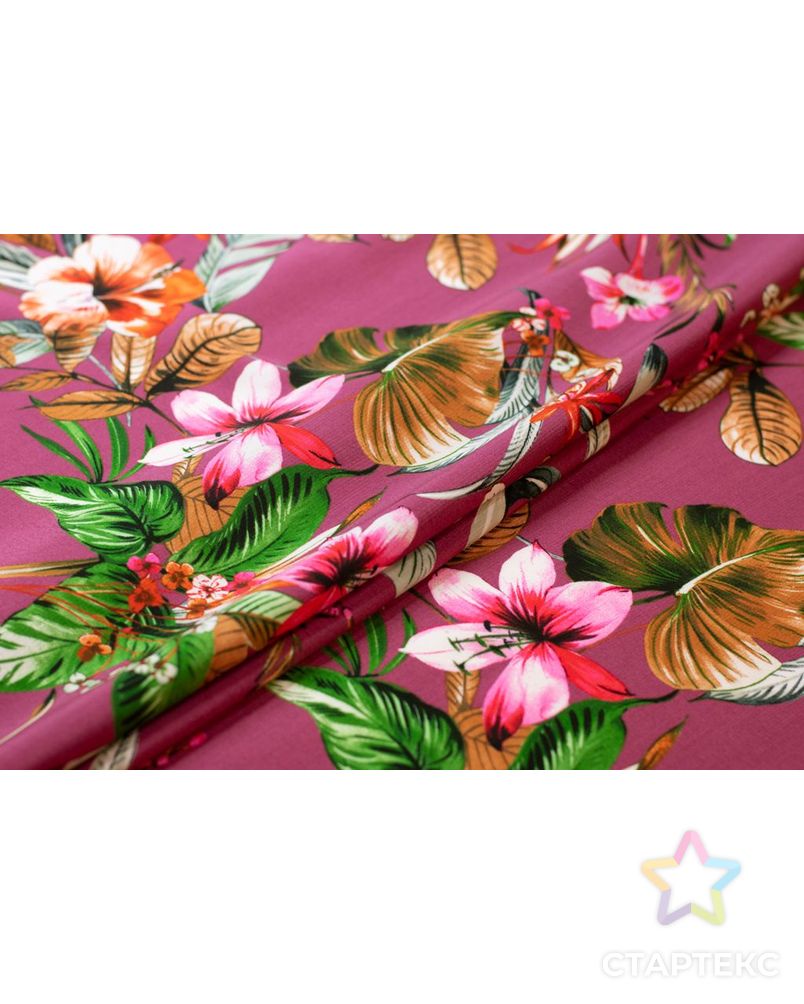 Креп с рисунком "Тропические  цветы" , на сиреневом фоне арт. ГТ-6032-1-ГТ-18-7769-10-21-1 7