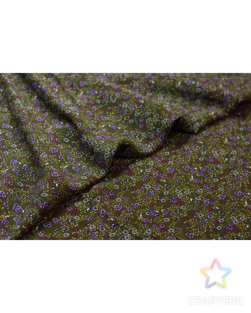Креп блузочно-плательный с цветочным рисунком на фоне цвета хаки арт. ГТ-6244-1-ГТ-18-8002-10-21-1 3