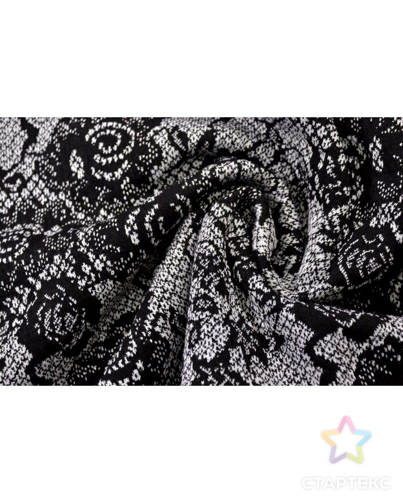 Ткань трикотаж жаккардовый, черно-белые винтажные цветы арт. ГТ-51-1-ГТ0020316 1