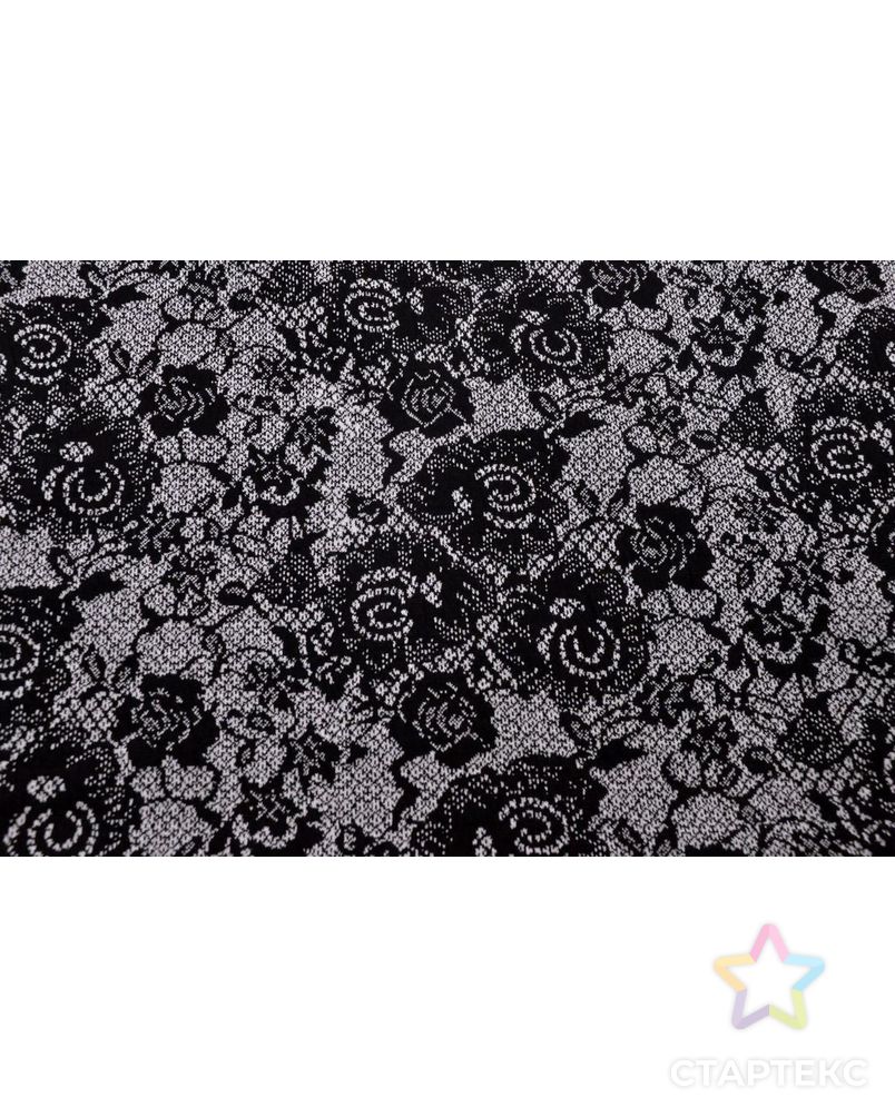 Ткань трикотаж жаккардовый, черно-белые винтажные цветы арт. ГТ-51-1-ГТ0020316