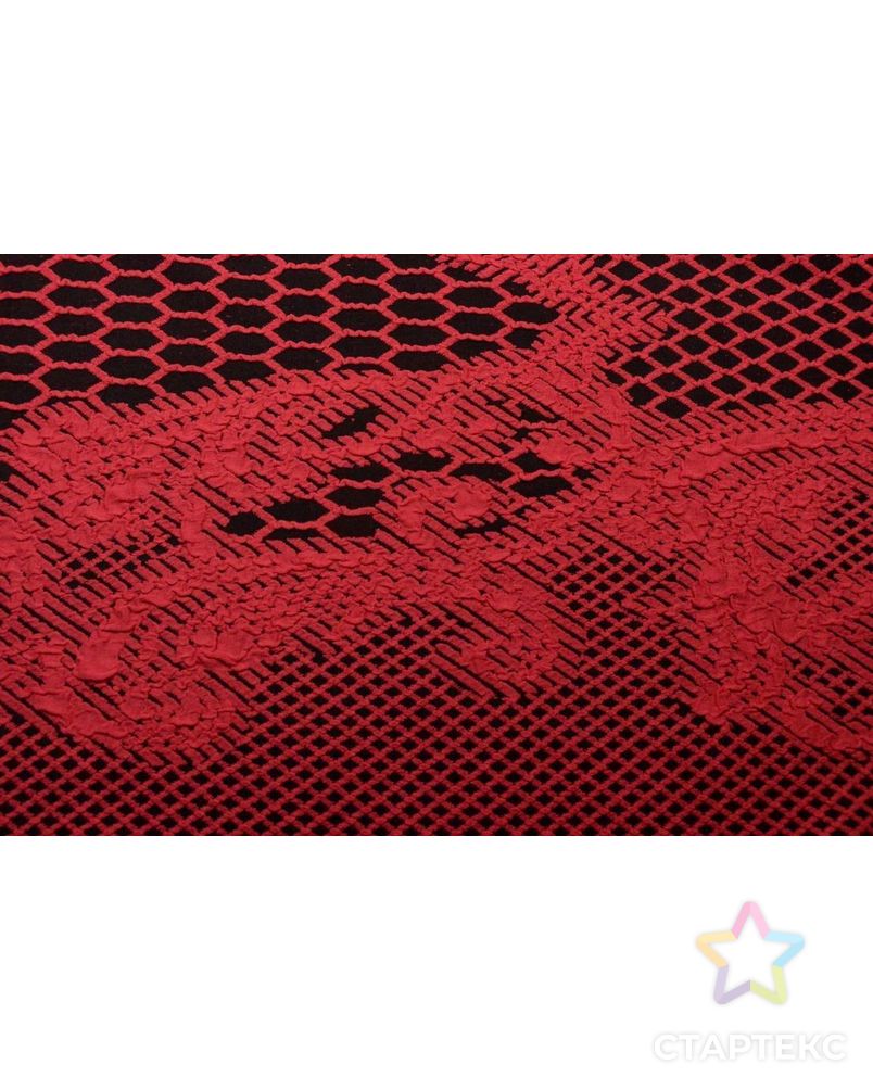 Экстравагантная красная расцветка трикотажной жаккардовой ткани (Раппорт 1,3м.) арт. ГТ-56-1-ГТ0020342 2