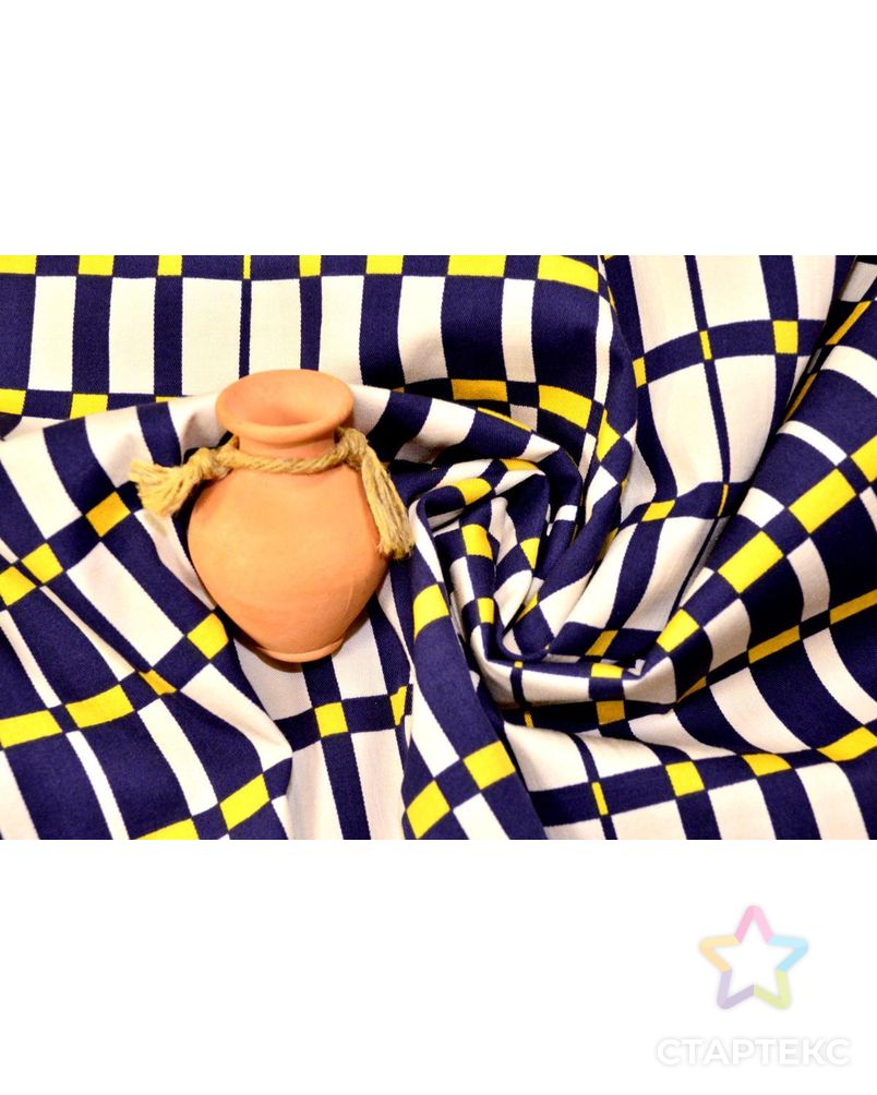 Ткань хлопковая костюмная, цвет: на белом фоне клетка темно-синего и желтого цвета арт. ГТ-95-1-ГТ0020562 3