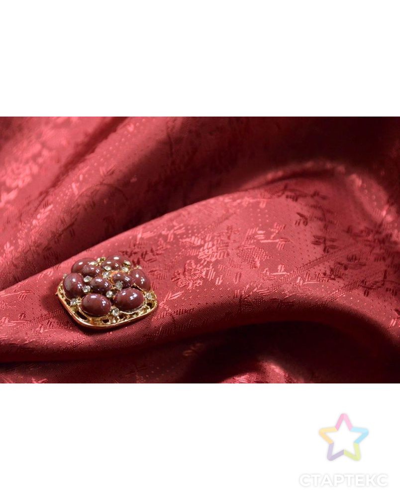 Ткань подкладочная вискозная жаккардовая, цвет: бордовый с мелким цветочным переливом арт. ГТ-97-1-ГТ0020585 3