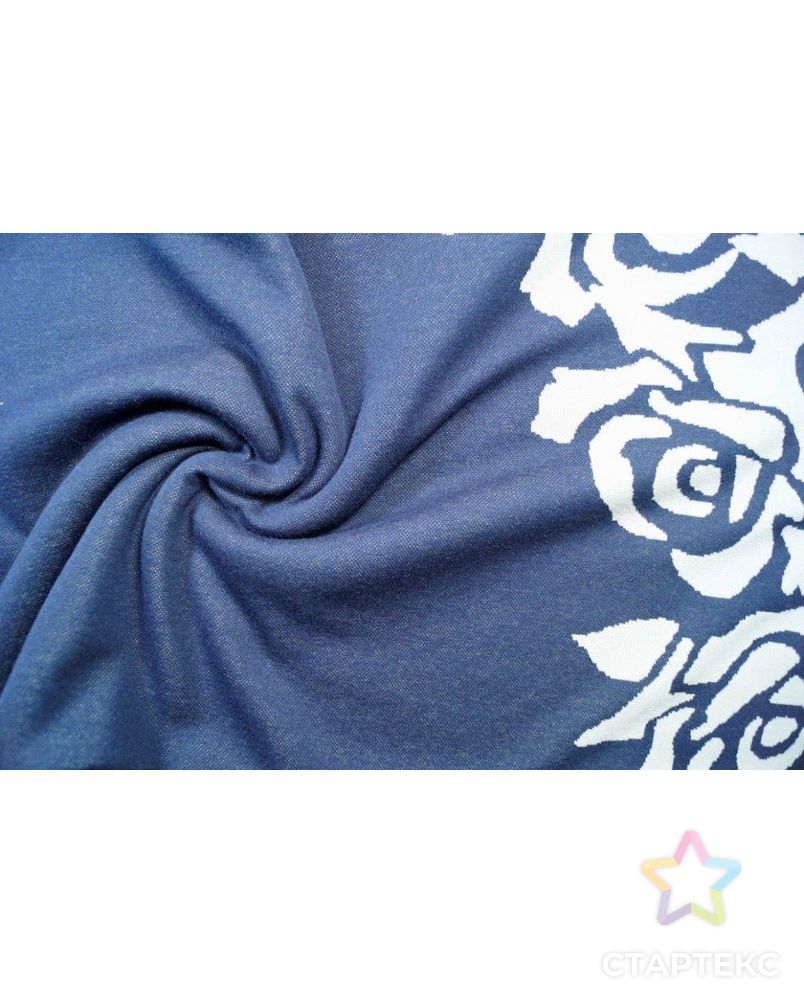 Заказать Синий жаккардовый трикотаж с бежевыми розами раппорт 1,1м арт. ГТ-106-1-ГТ0020648 в Новосибирске