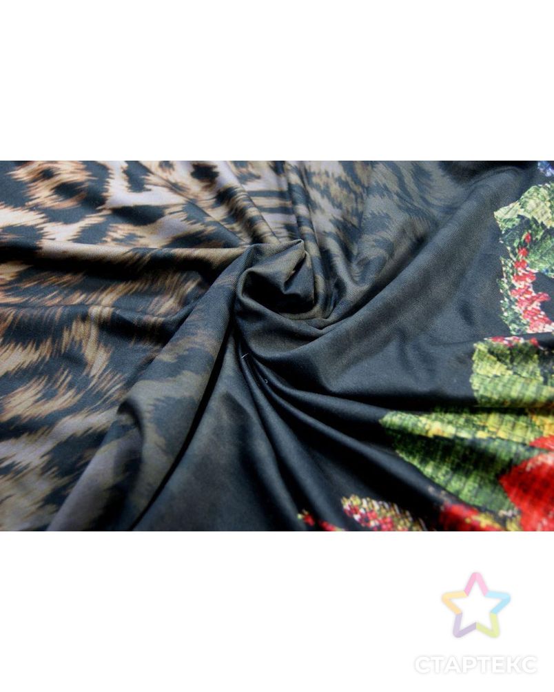 Ткань трикотаж плательный с каймой, цвет: шкура леопарда на белом переходящая в цветочную композицию арт. ГТ-117-1-ГТ0020711 1