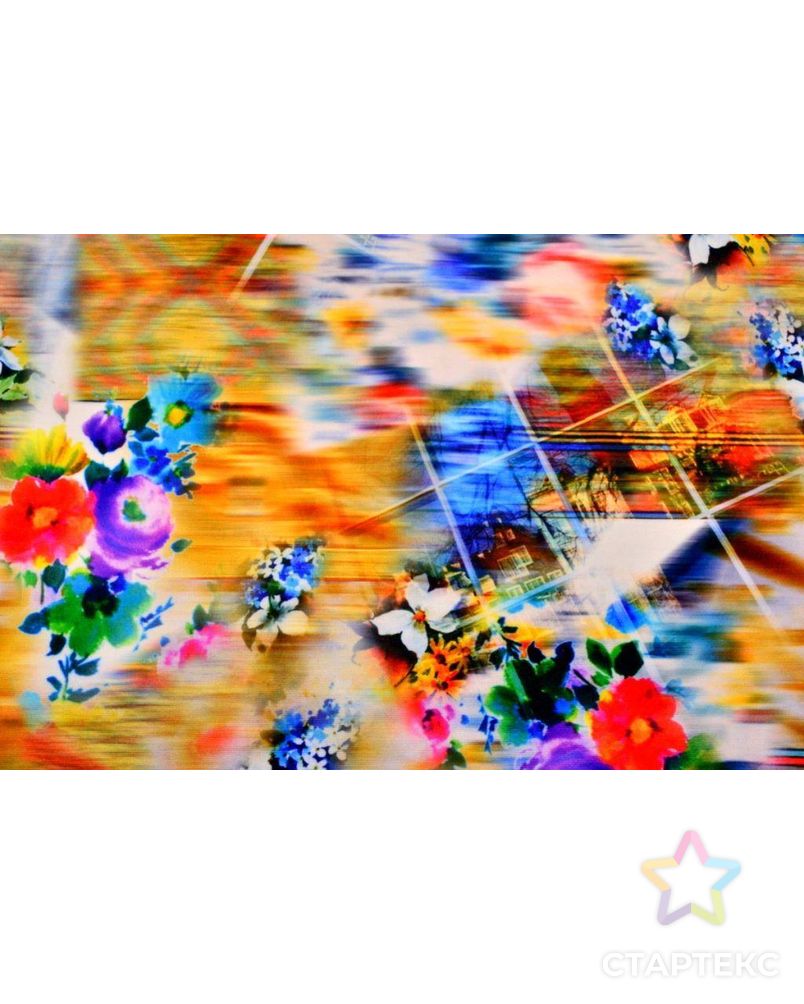 Ткань трикотаж плательный, цвет: разноцветная размытая акварель , вид из окна арт. ГТ-121-1-ГТ0020727