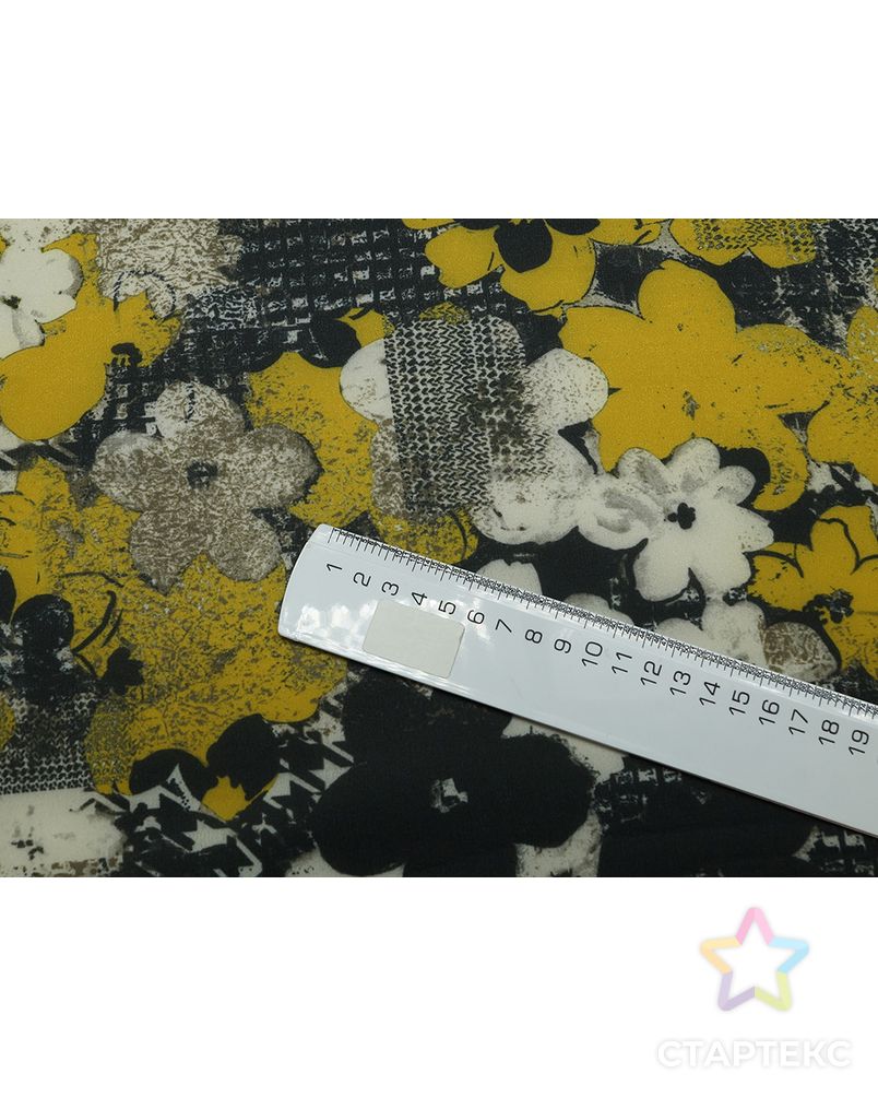 Ткань неопрен DIGI, цвет: цветочно-геометрический рисунок на горчичном черная гусиная лапка арт. ГТ-135-1-ГТ0020779 4