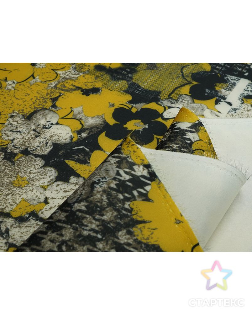 Ткань неопрен DIGI, цвет: цветочно-геометрический рисунок на горчичном черная гусиная лапка арт. ГТ-135-1-ГТ0020779 5