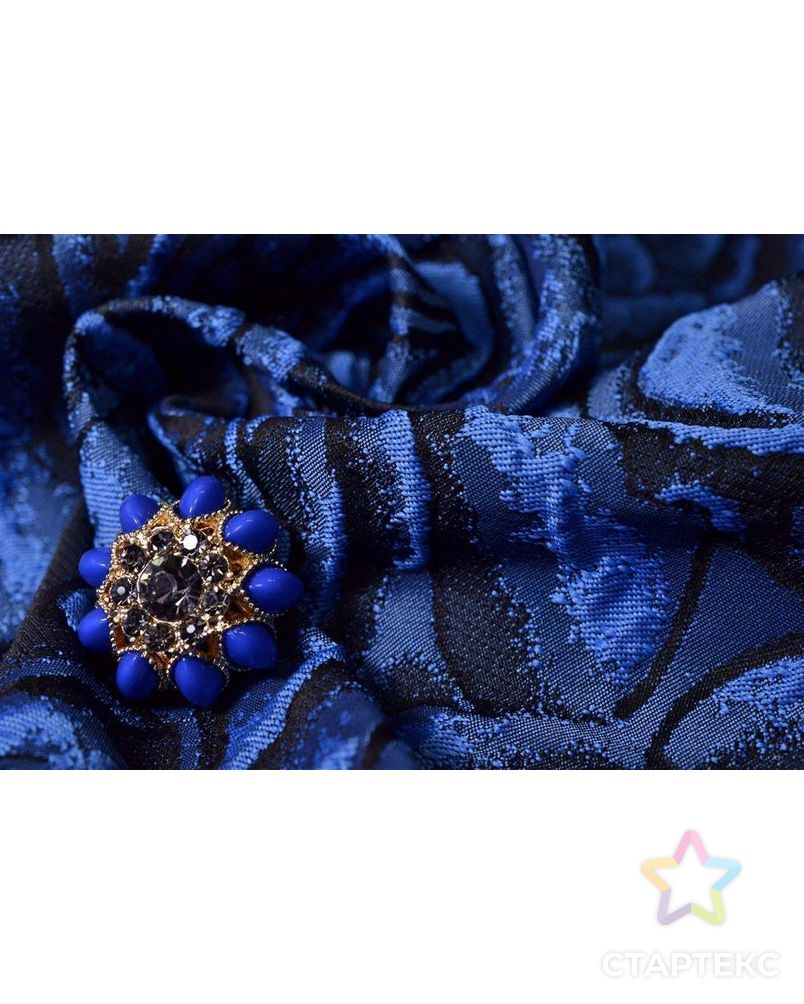 Жаккардовая ткань с объемными синими розами арт. ГТ-143-1-ГТ0020861