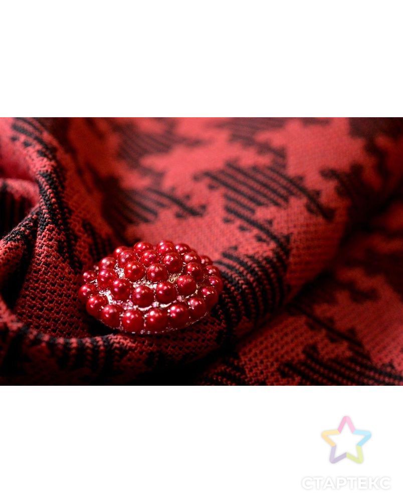 Ткань костюмная, цвет: на красном поле черная гусиная лапка арт. ГТ-163-1-ГТ0021023 3