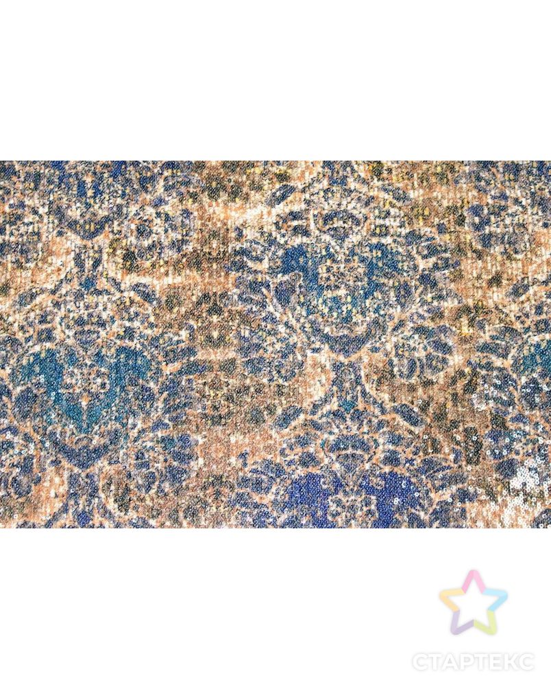 Ткань плательная с пайетками, цвет: на коричневом фоне серо-синие цветы арт. ГТ-186-1-ГТ0021184 1