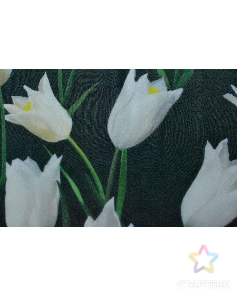 Ткань шифон, цвет: изящные белые лилии на черном фоне арт. ГТ-213-1-ГТ0021476 2