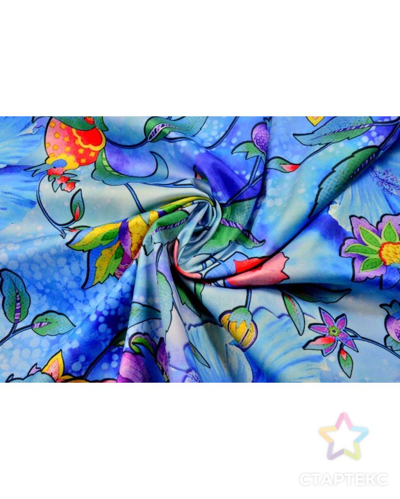 Ткань хлопок, плательно-костюмная, цвет: цветок счастья, плодородия на голубой переливающейся лазури арт. ГТ-223-1-ГТ0021495 1