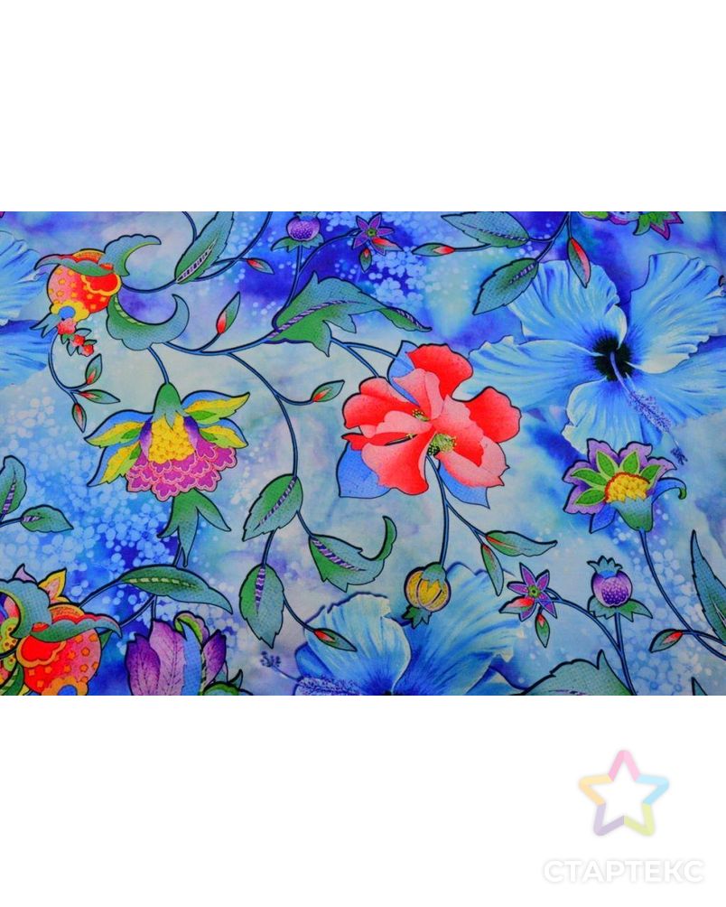 Ткань хлопок, плательно-костюмная, цвет: цветок счастья, плодородия на голубой переливающейся лазури арт. ГТ-223-1-ГТ0021495 2