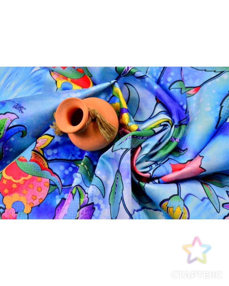Ткань хлопок, плательно-костюмная, цвет: цветок счастья, плодородия на голубой переливающейся лазури арт. ГТ-223-1-ГТ0021495 3
