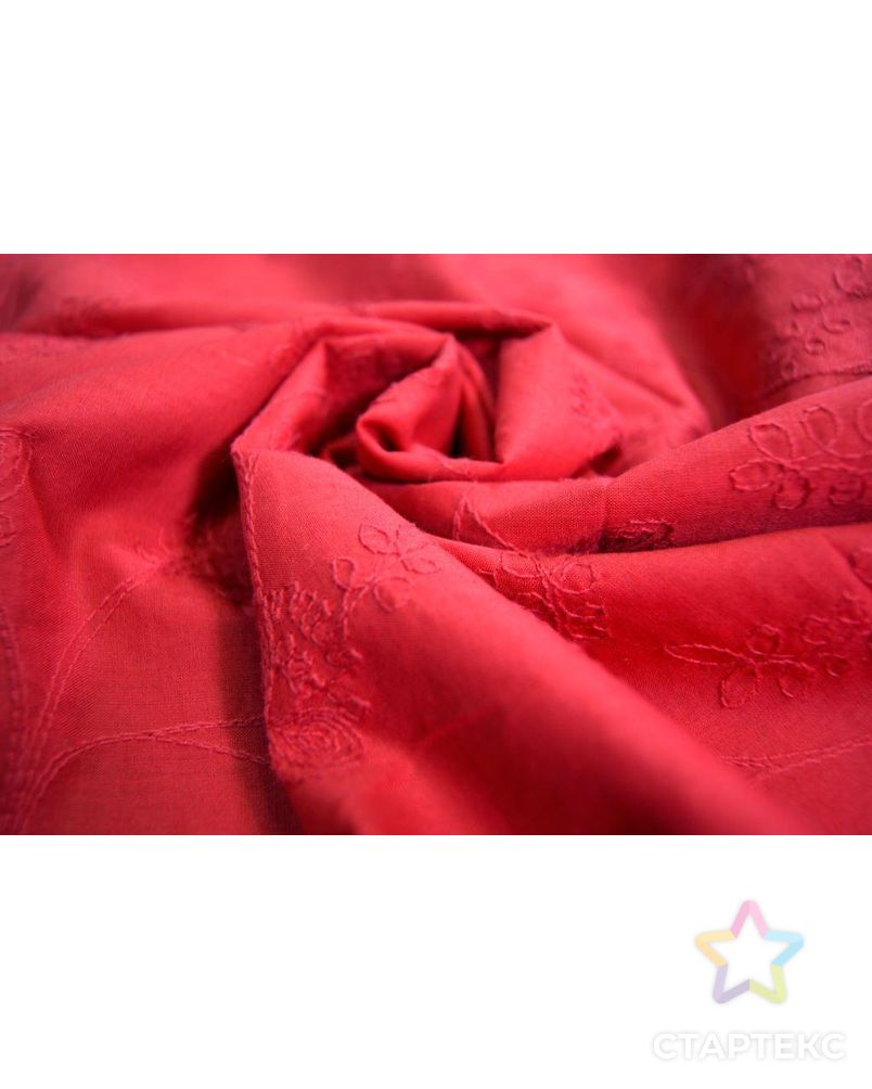 Ткань тонкий хлопок, цвет: на красном оригинальная вышивка цветочного рисунка стежком арт. ГТ-226-1-ГТ0021499 1