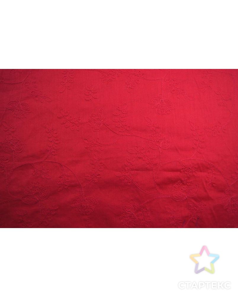 Ткань тонкий хлопок, цвет: на красном оригинальная вышивка цветочного рисунка стежком арт. ГТ-226-1-ГТ0021499