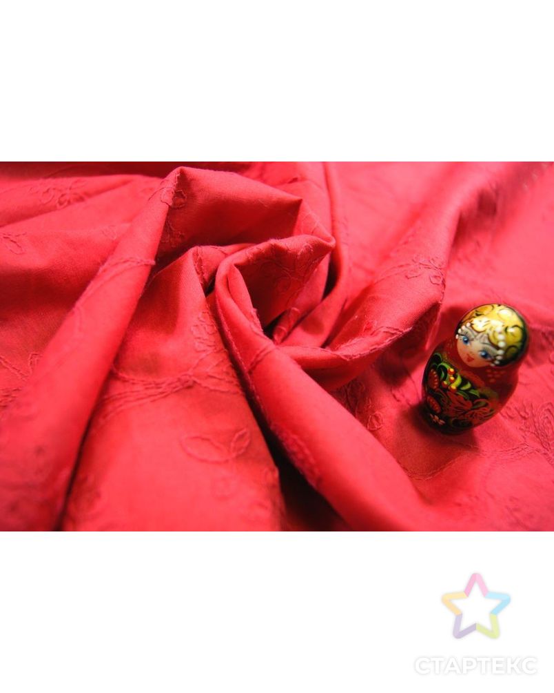 Ткань тонкий хлопок, цвет: на красном оригинальная вышивка цветочного рисунка стежком арт. ГТ-226-1-ГТ0021499 3