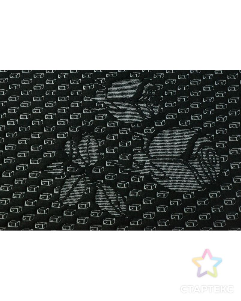 Ткань неопрен DIGI, цвет: на черном фоне мелкий объемный прямоугольник с заштрихованной розой арт. ГТ-241-1-ГТ0021521 2