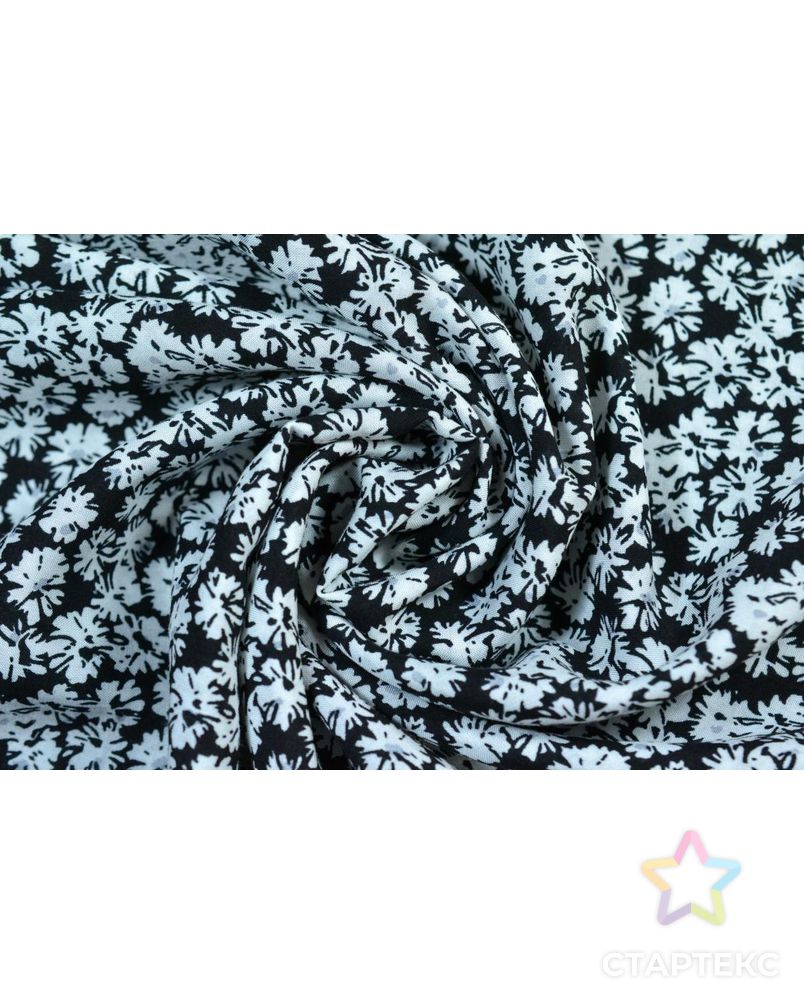 Ткань штапель, цвет на черном поле мелкий белый василек с серой серединкой арт. ГТ-272-1-ГТ0021583 1
