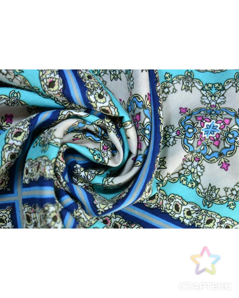 Ткань штапель, цвет: бирюзово-голубая диагональная клетка с оригинальным узором внутри арт. ГТ-276-1-ГТ0021602 1