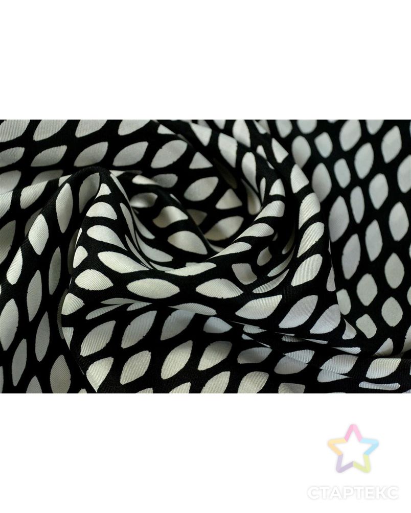 Ткань шелковая, на черном поле белая фасоль арт. ГТ-358-1-ГТ0021801